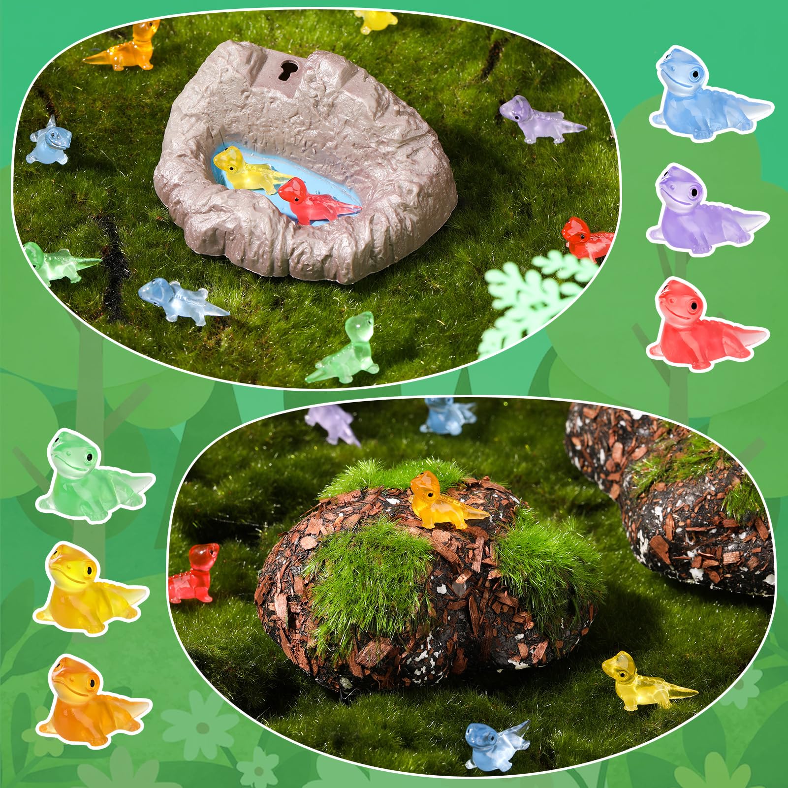 GGSTDDUP luminous yellow lizard figurine brightens small landscapes after dusk.