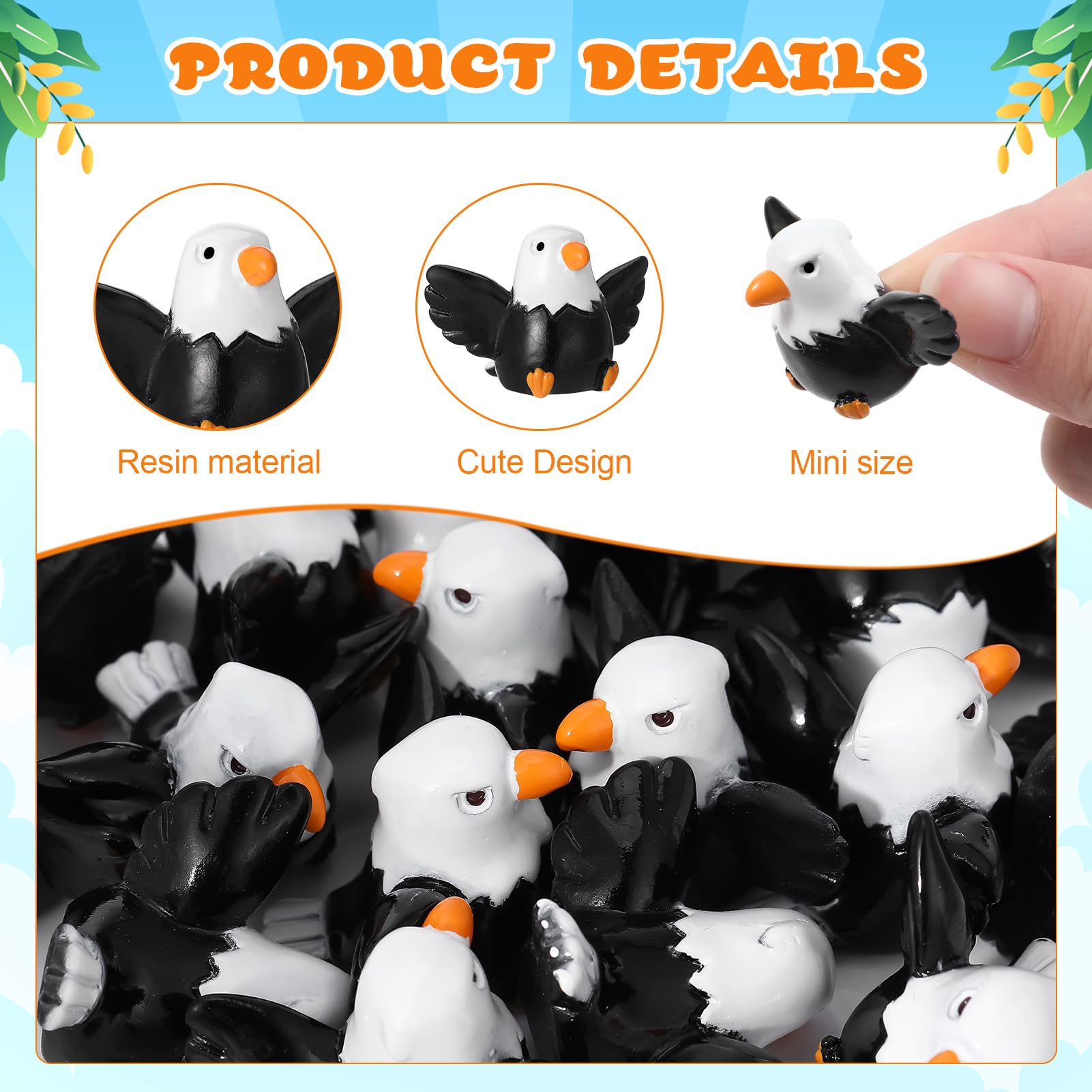 GGSTDDUP mini bald eagle ornament enhances centerpieces with a patriotic touch.