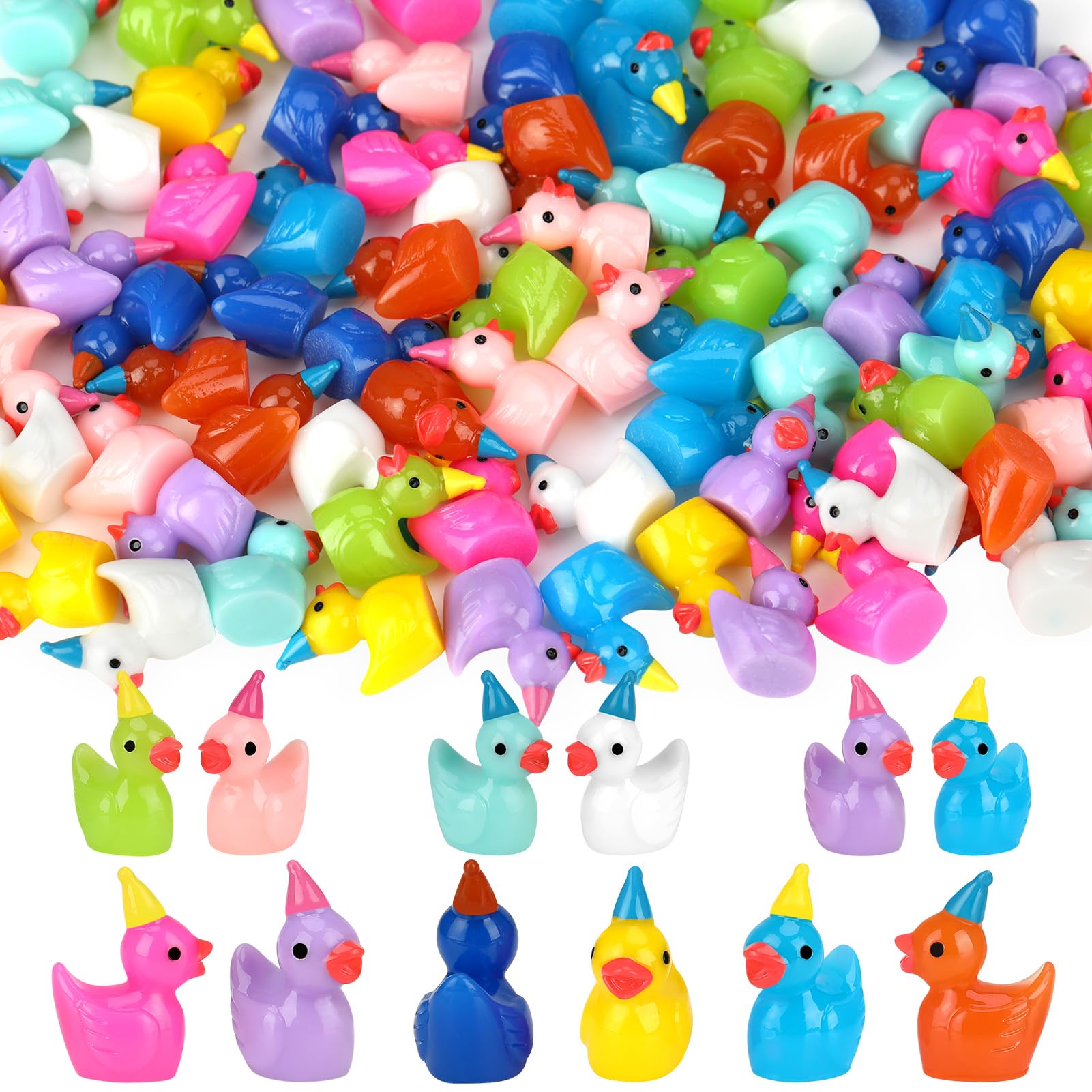 GGSTDDUP colorful resin ducks wearing hats for miniature gardens and aquariums.