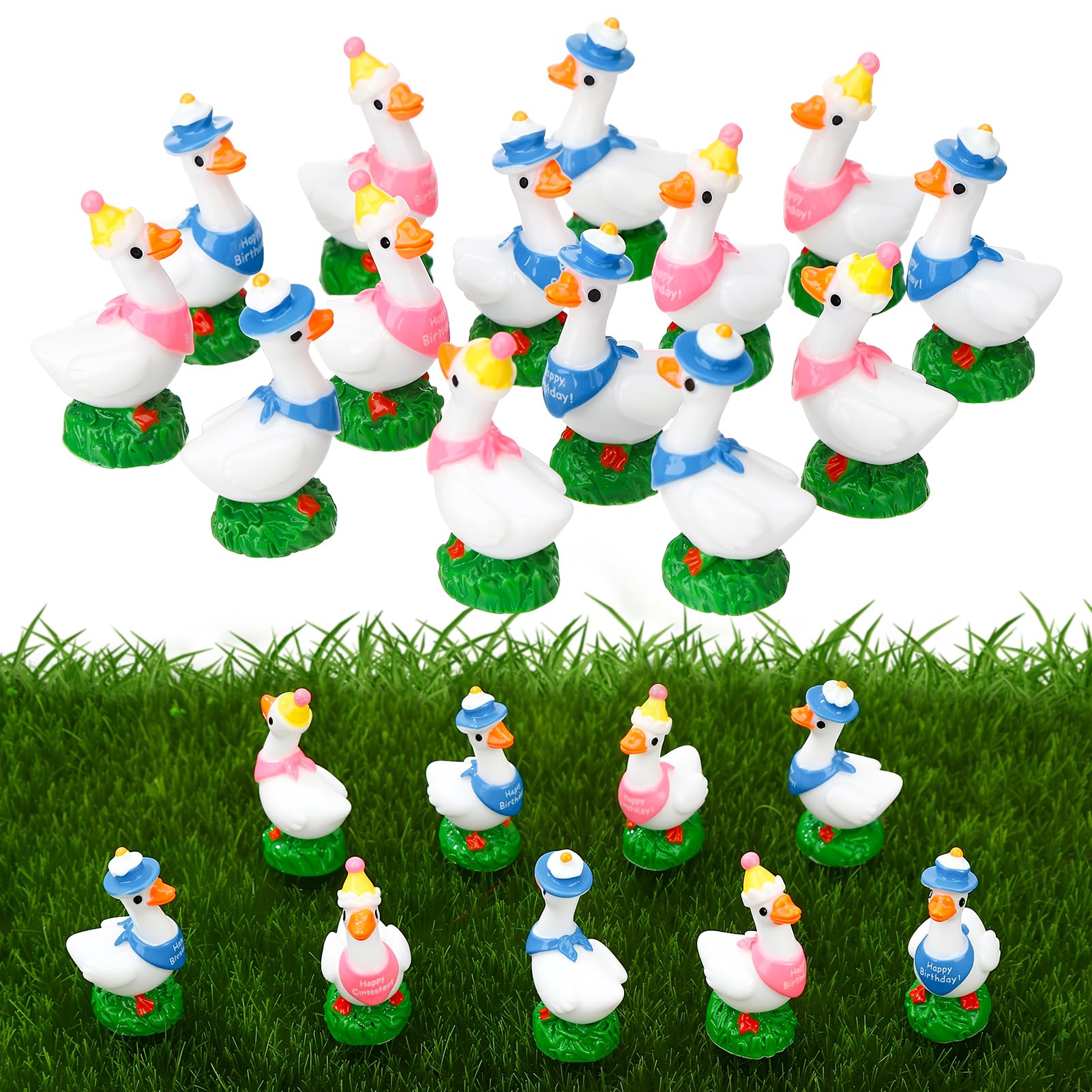 GGSTDDUP mini resin goose with birthday hat for cheerful desk decor