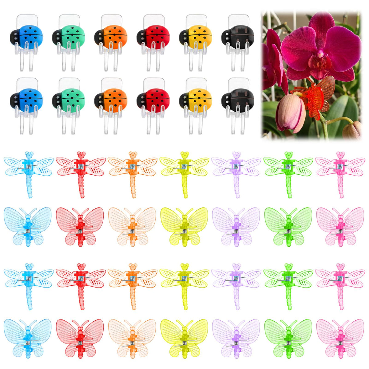 GGSTDDUP orchid clips ladybug design secure stems for plant support