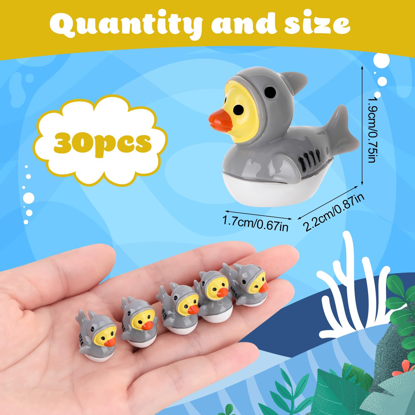 GGSTDDUP shark-print duck figurine in a dollhouse scene for whimsy