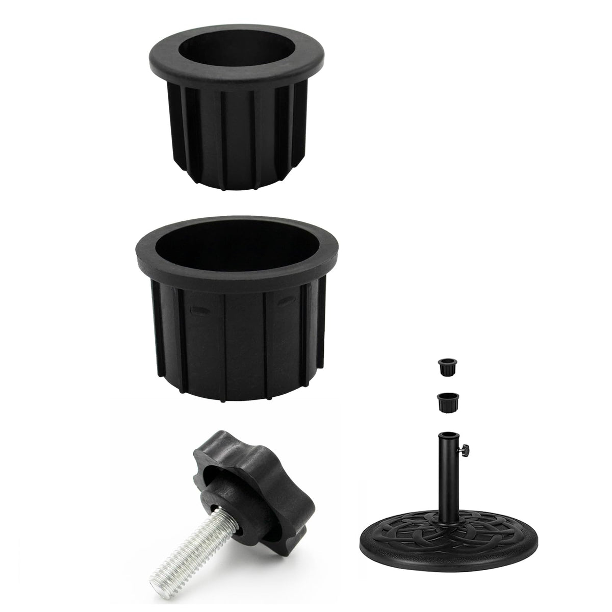 GHAMYEE umbrella base ring plug 3pc kit for secure, wind-ready patio setups.