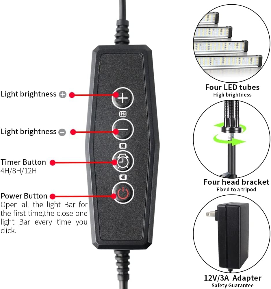 GHodec Grow Light with Stand steel-aluminum bracket provides sturdy heat dissipation.
