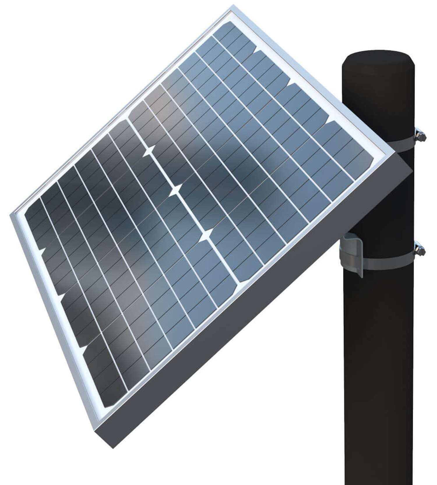 Ghost Controls AX30 solar panel side view highlights efficient monocrystalline cells for charging.