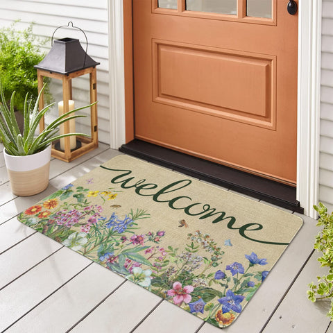 Burlap top layer with floral print for textured appeal