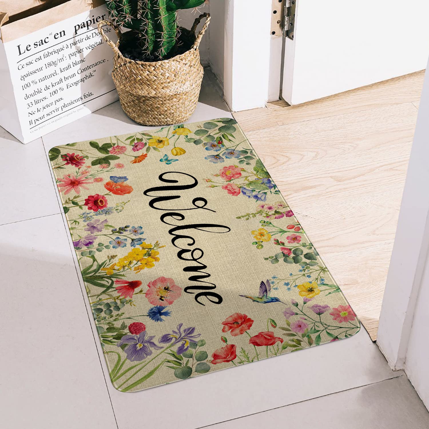 Ghroiep front porch rug featuring colorful blooms elevates home decor.