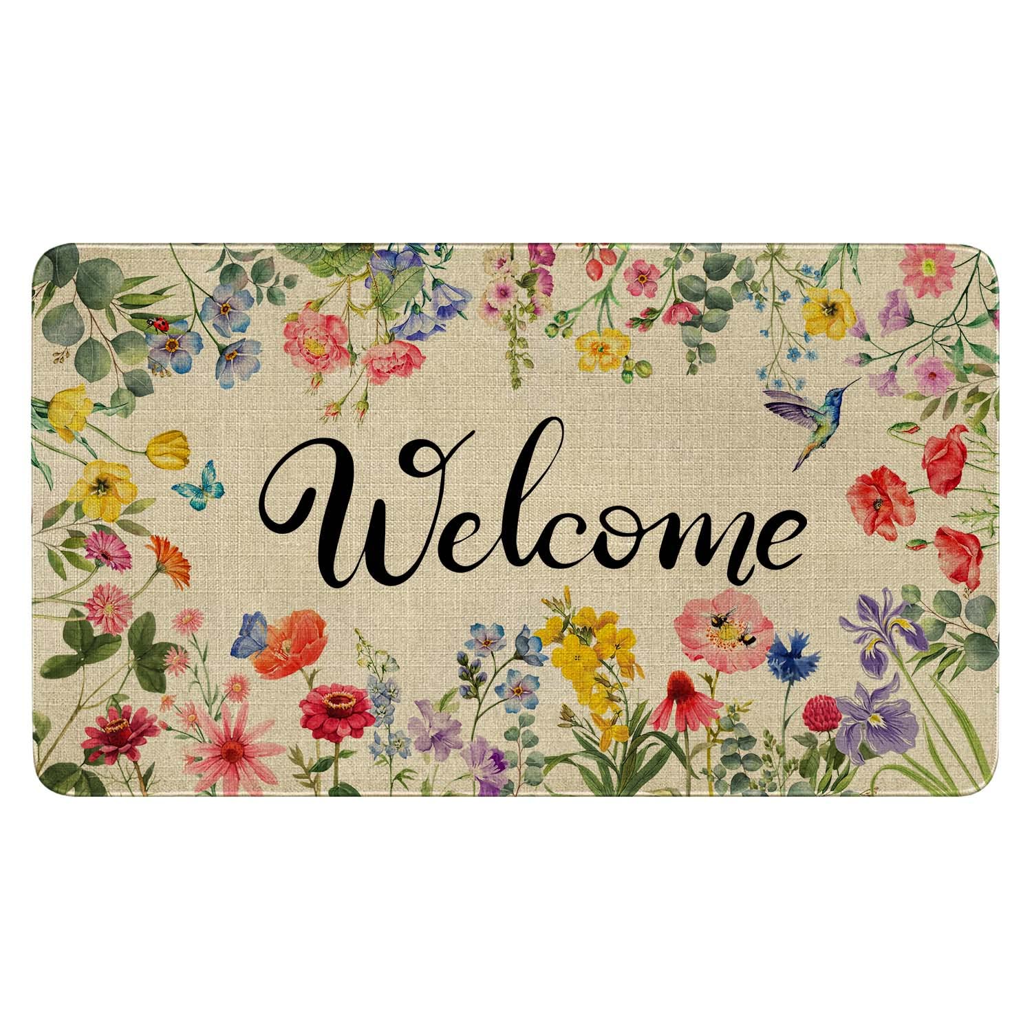 Ghroiep spring floral door mat with vibrant flowers to brighten outdoor entry.