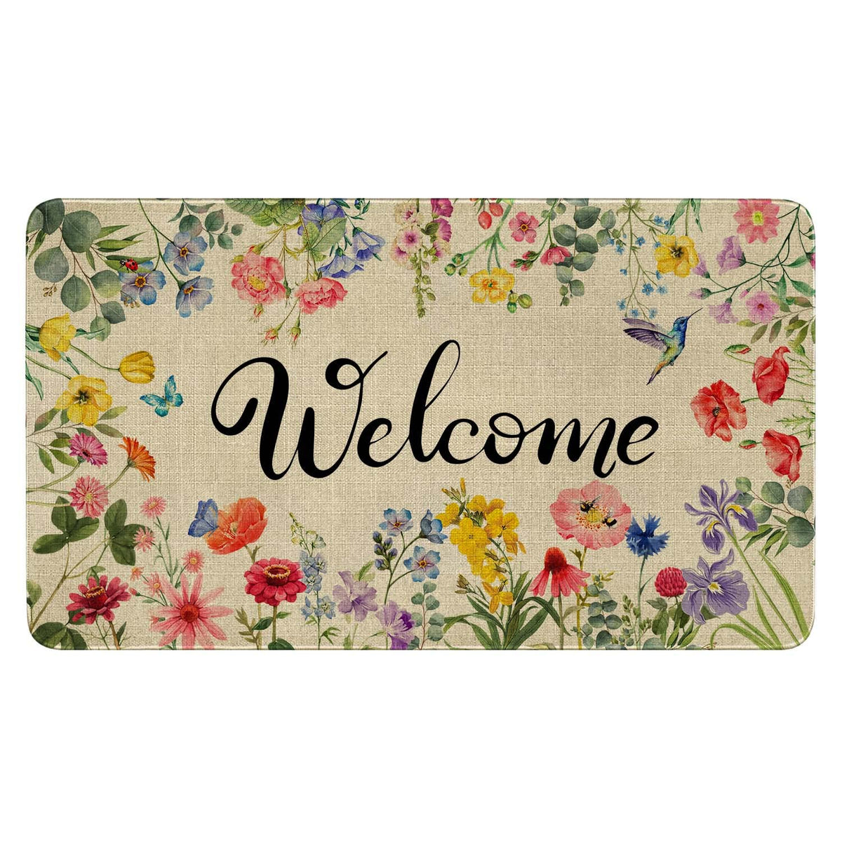 Ghroiep spring floral door mat with vibrant flowers to brighten outdoor entry.