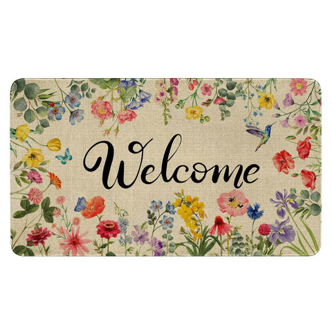 Ghroiep spring floral door mat with vibrant flowers to brighten outdoor entry.