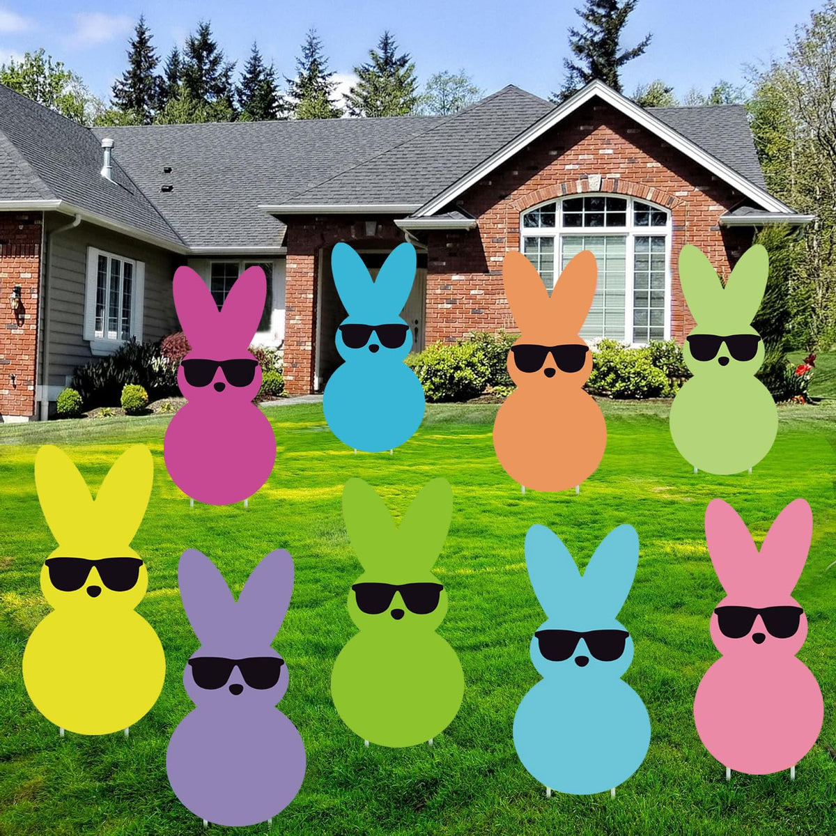 GHSJYO Easter bunny yard sign with sunglasses adds playful color to your outdoor decor.