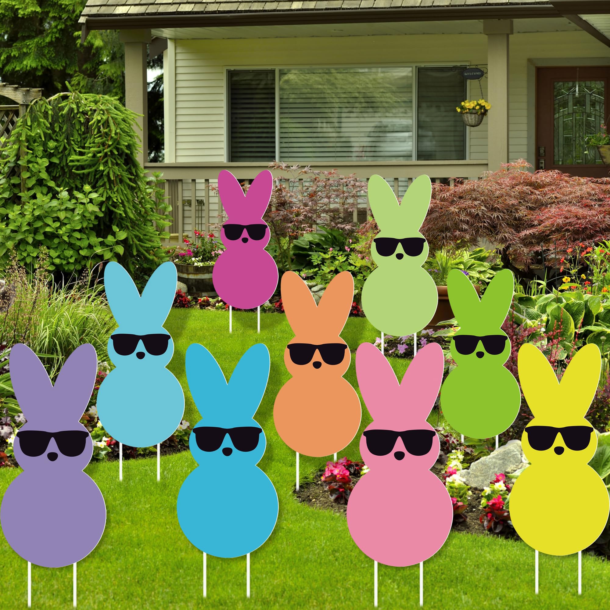 GHSJYO Easter yard sign set in multiple colors enhances festive curb appeal.