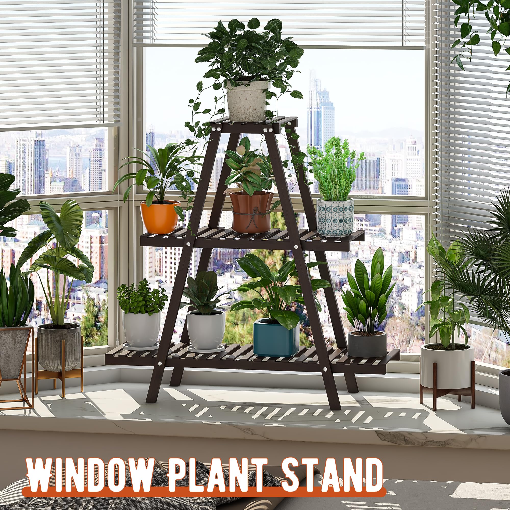 GHWIE compact plant shelf fits balconies and windowsills for easy access