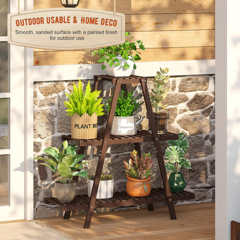 GHWIE outdoor plant stand in brown complements patio decor and saves space