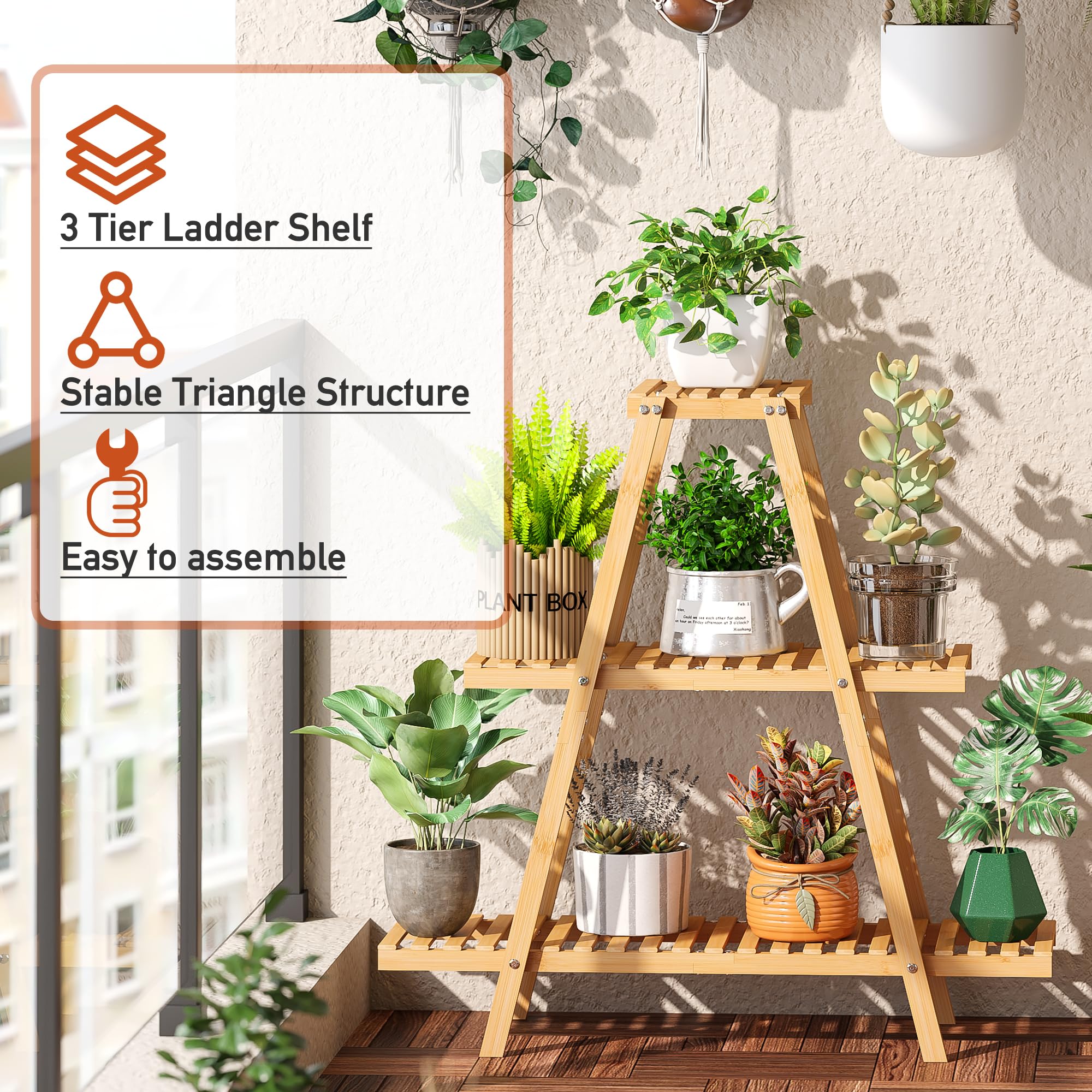 GHWIE space-saving plant shelf stacks vertically for small balconies.