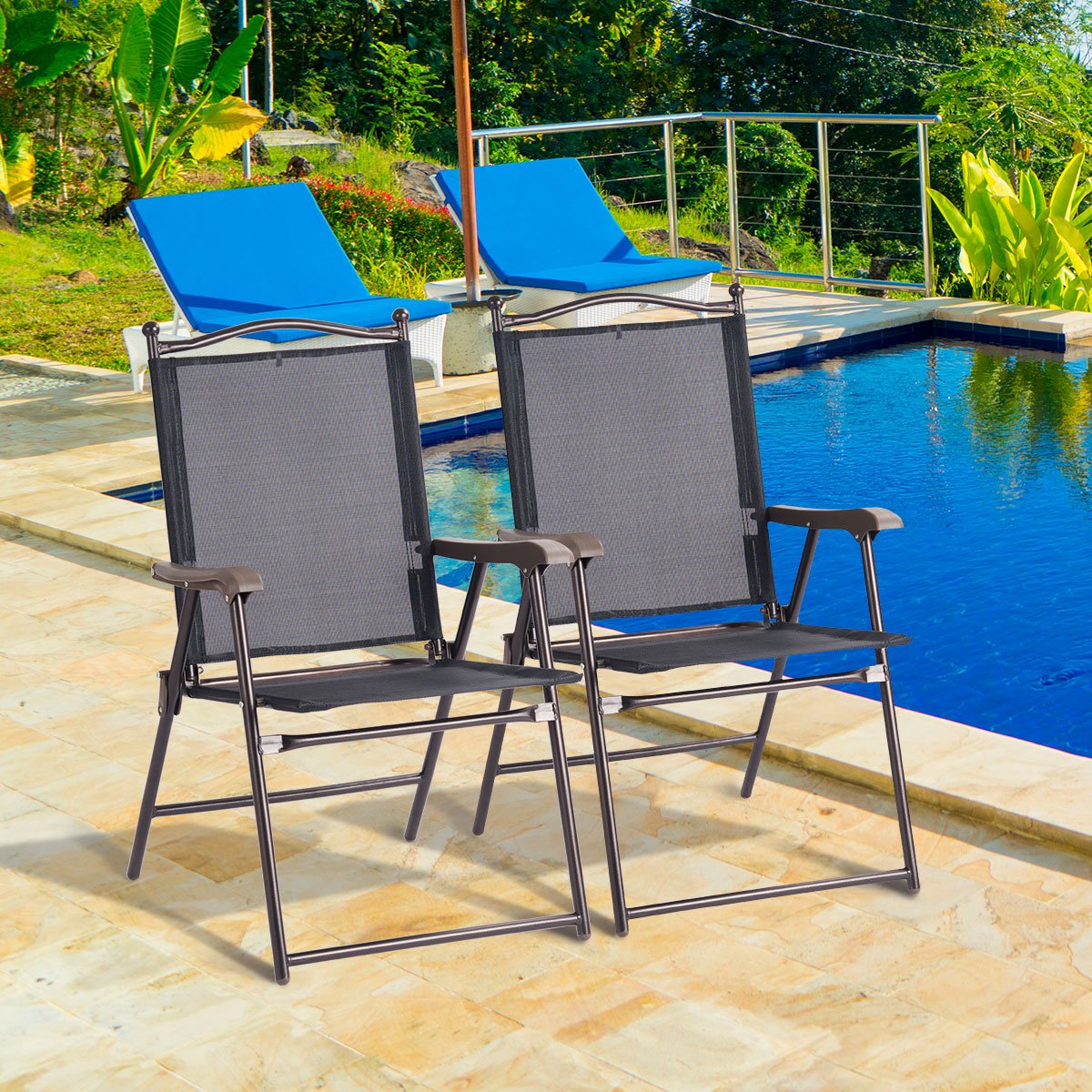 Giantex folded chair demonstrates compact storage and easy transport.