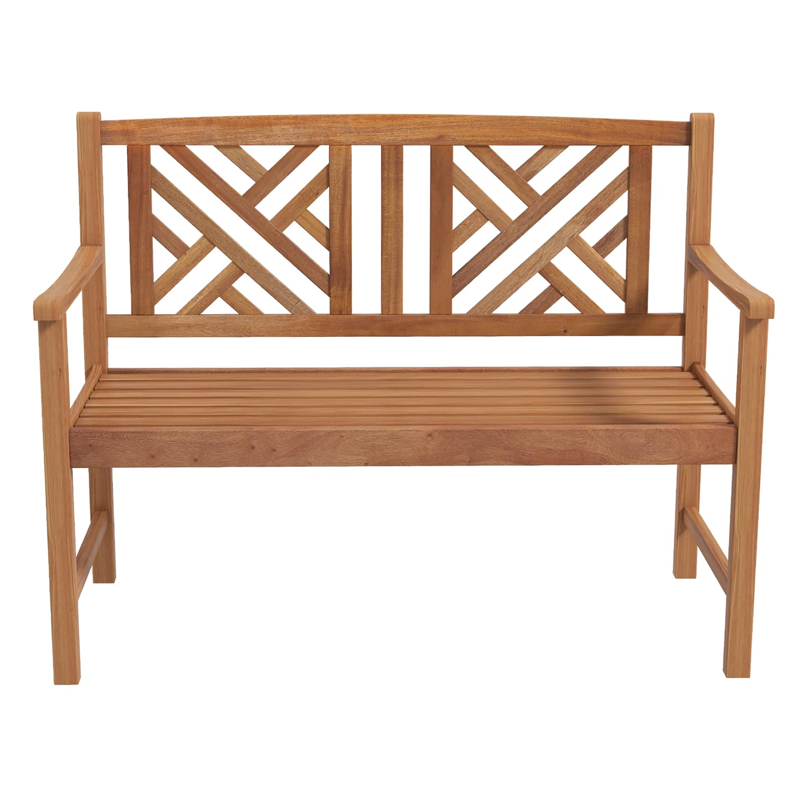 Giantex outdoor bench in acacia wood, two-seat design, durable for patios.