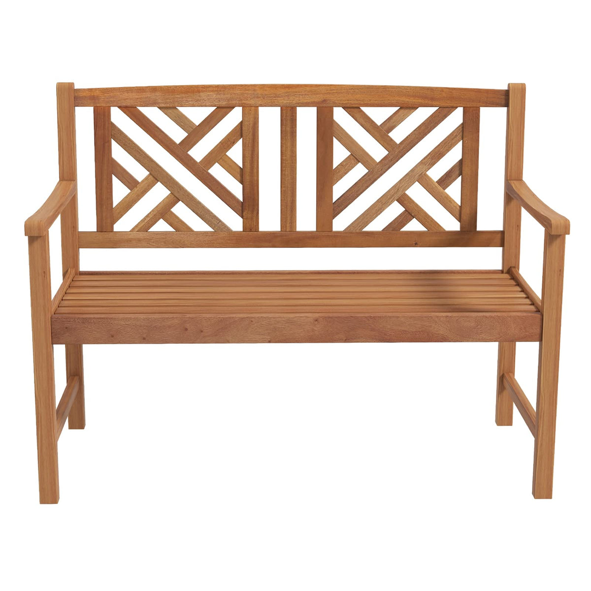 Giantex outdoor bench in acacia wood, two-seat design, durable for patios.