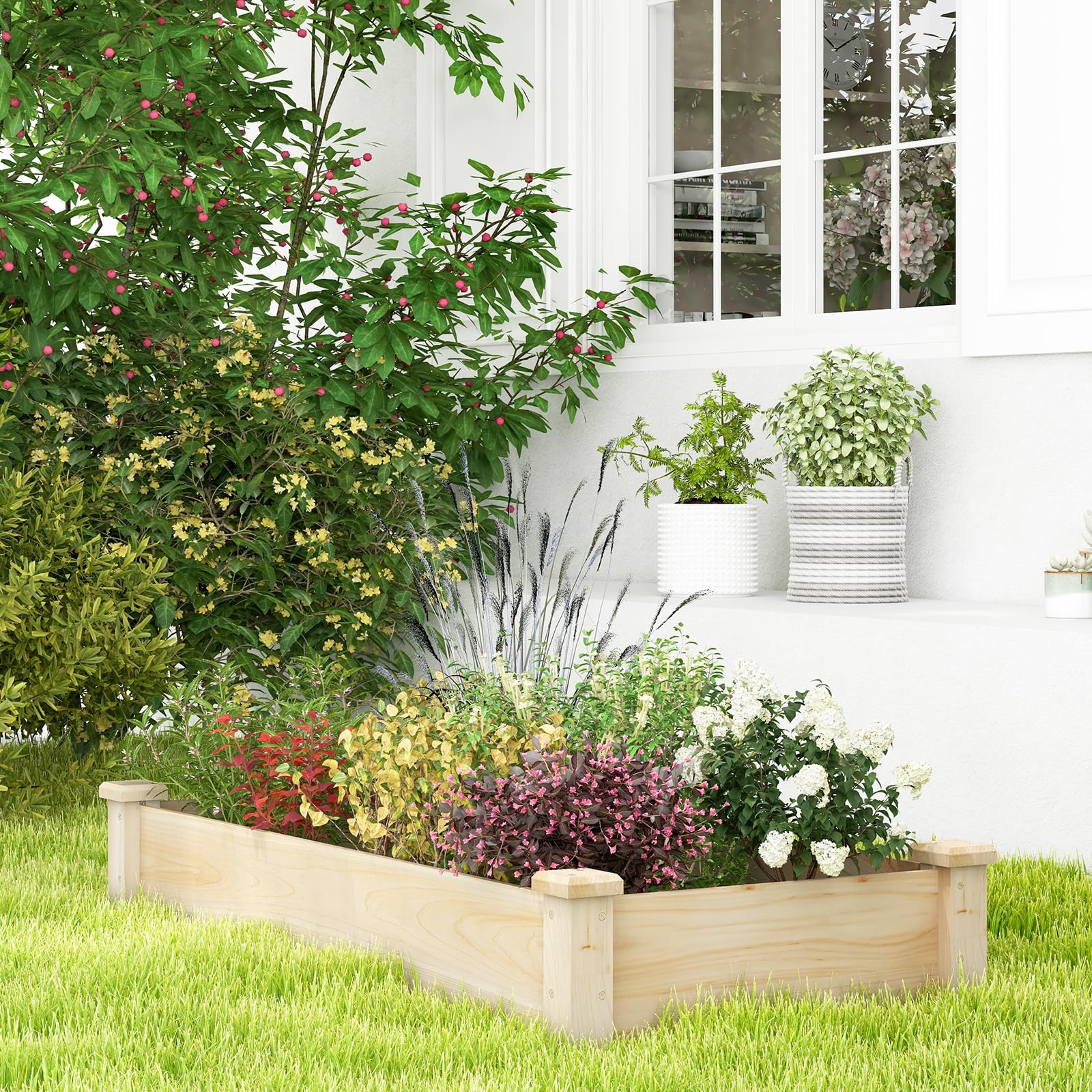 Giantex wooden raised garden bed corner reinforcement highlights sturdy frame