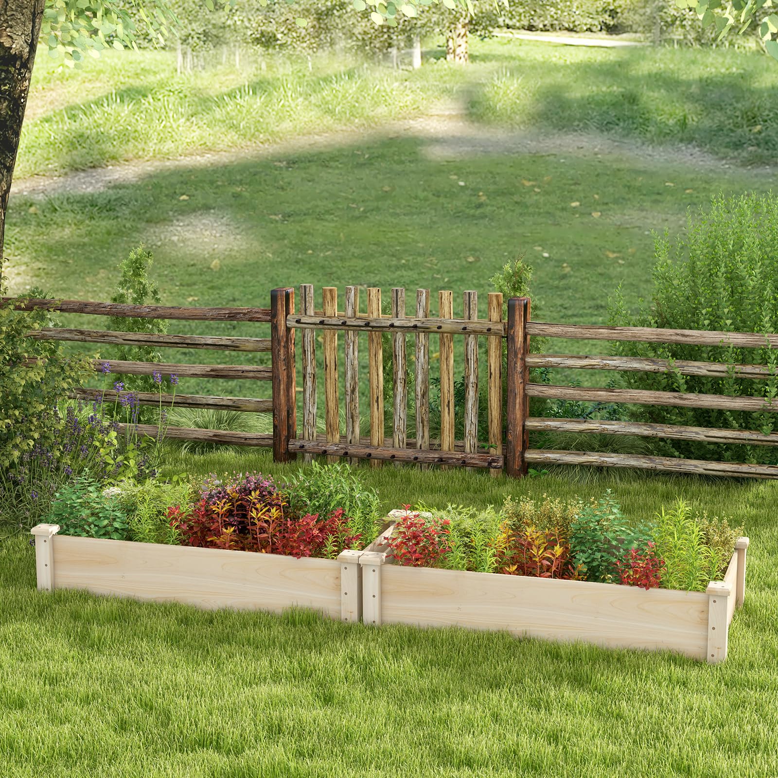 Giantex wooden raised garden bed natural grain blends with outdoor spaces