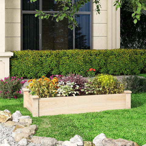 Giantex wooden raised garden bed side view highlights sturdy outdoor durability