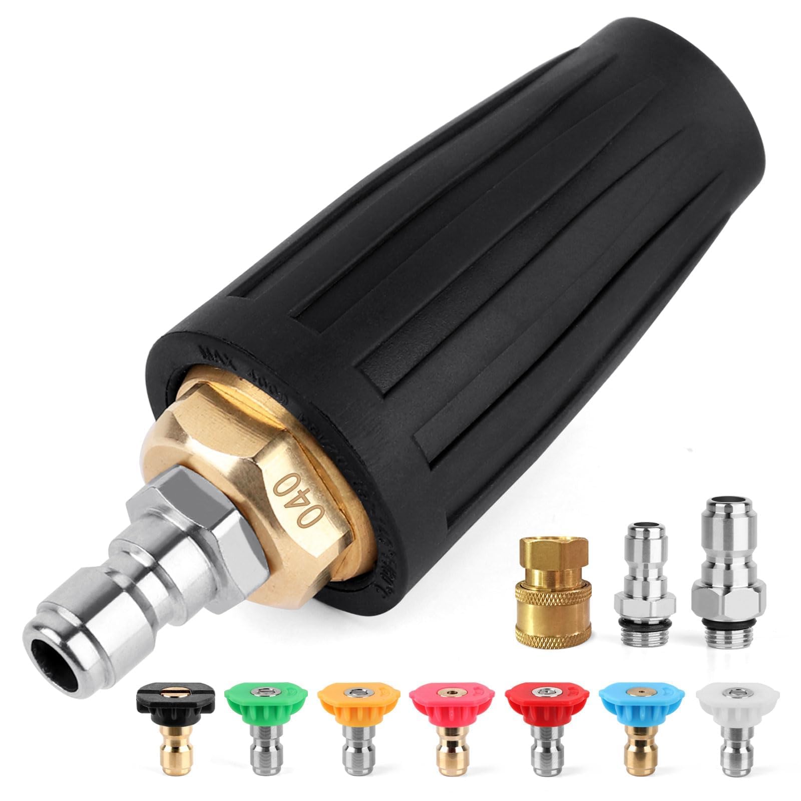GIANTOOL Turbo Nozzle with 360° rotating stream for thorough cleaning.