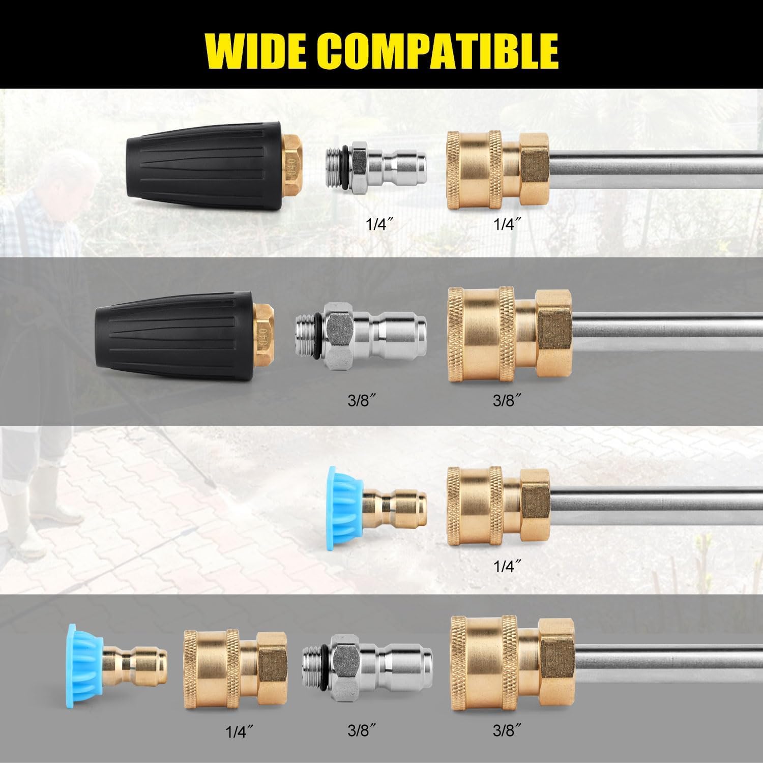 GIANTOOL Turbo Nozzle quick-connects compatible with 1/4 and 3/8 inch hoses.