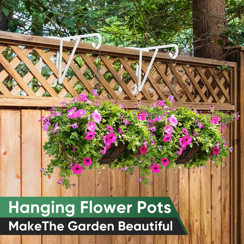 Gicare triangular-structure fence hangers supporting a planter on a fence.