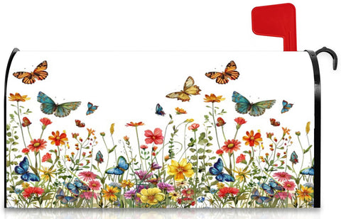 GICDSU butterfly and flower mailbox cover in full 21x18 inch view, vibrant curb appeal