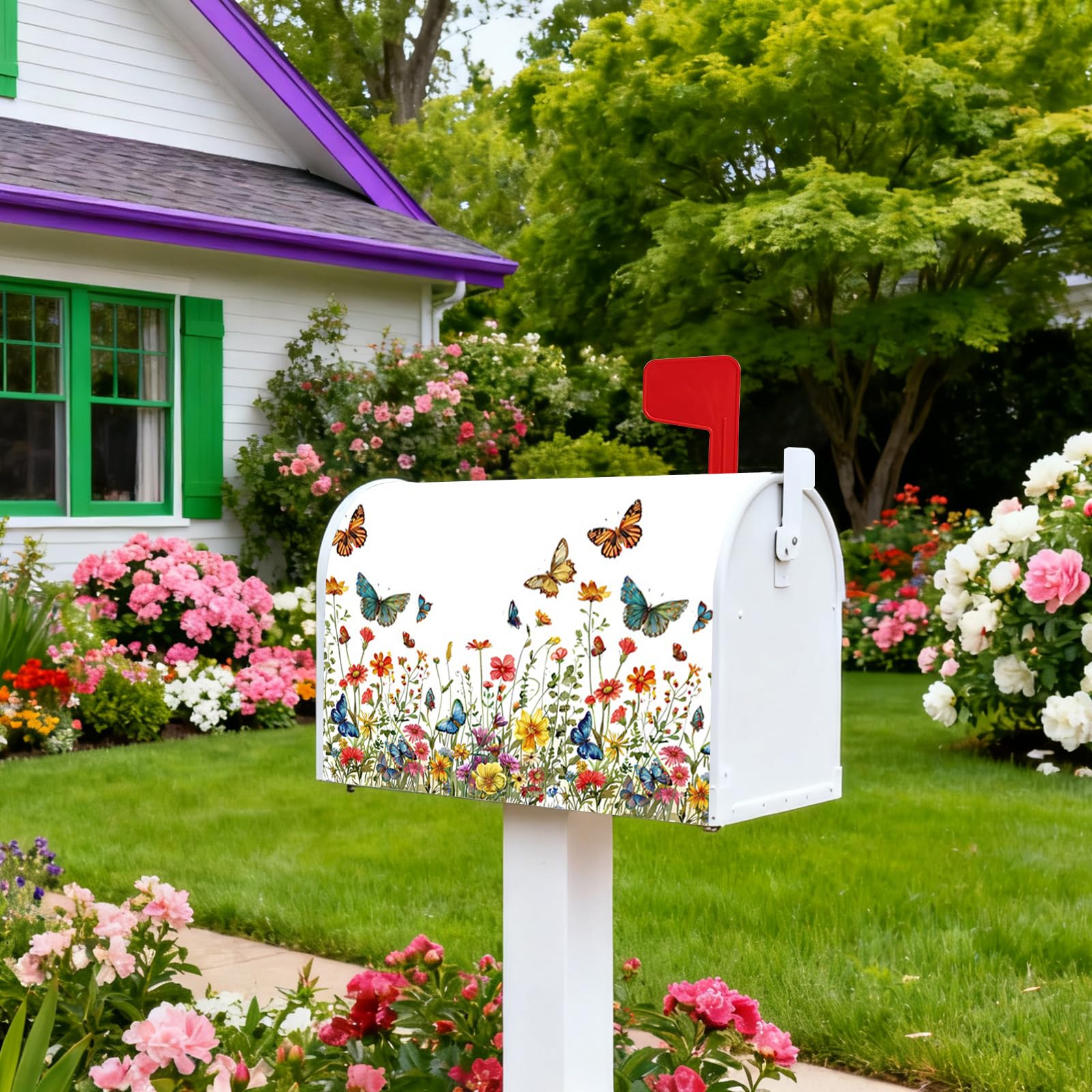 GICDSU floral mailbox cover used as garden yard decor for the home exterior