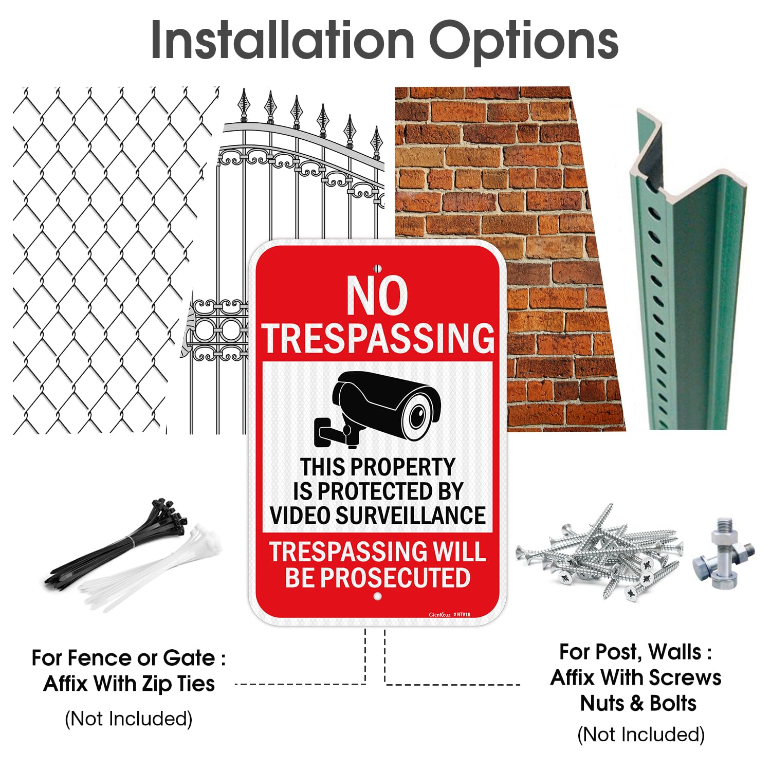 GicnKeuz Easy-install sign ships with predrilled holes for quick mounting.