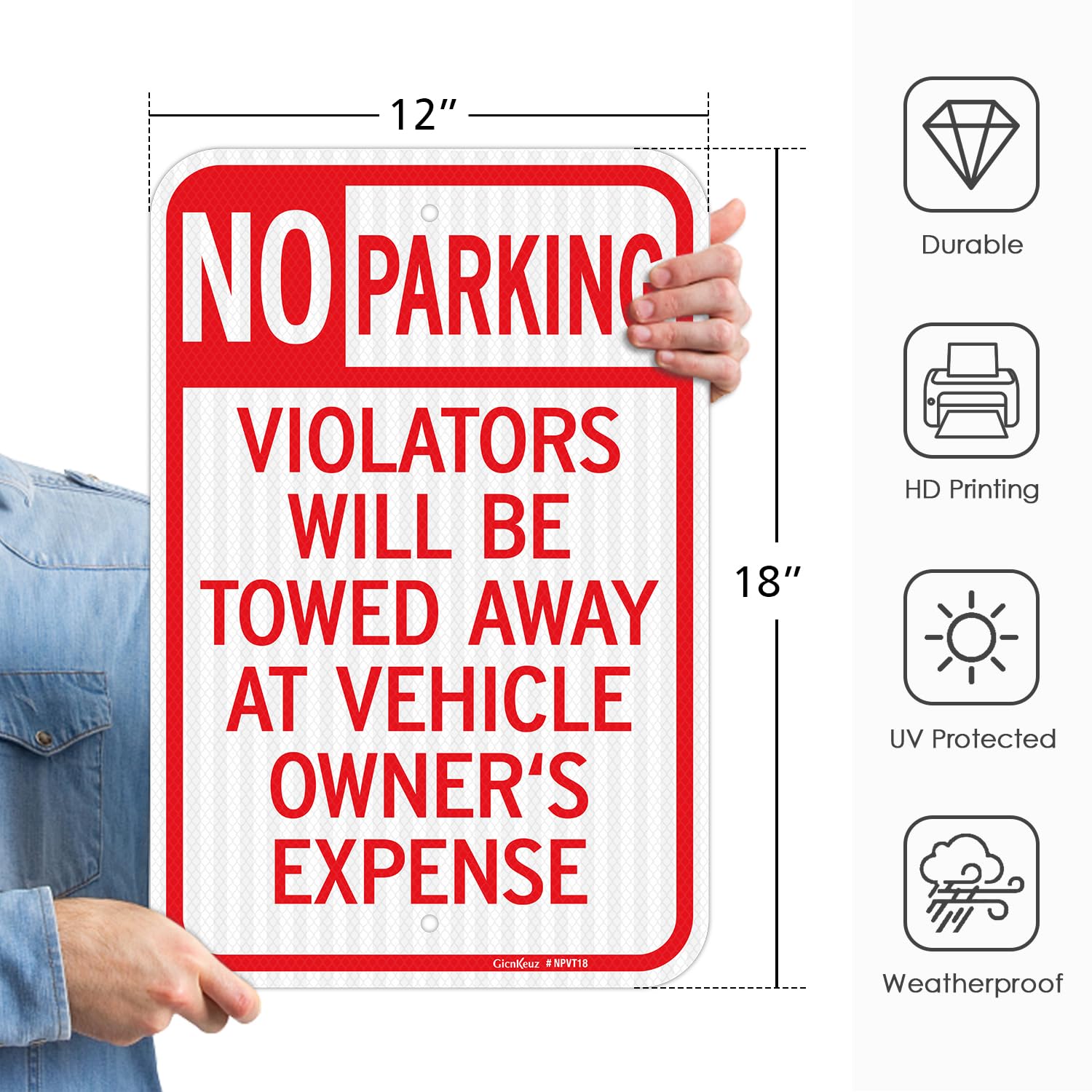 GicnKeuz no-parking sign back view with predrilled holes for quick installation.