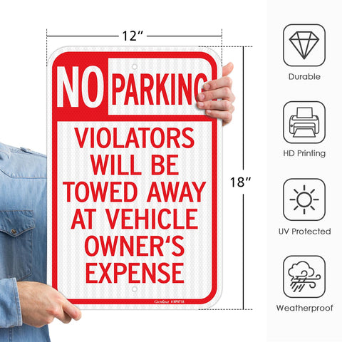 GicnKeuz no-parking sign back view with predrilled holes for quick installation.