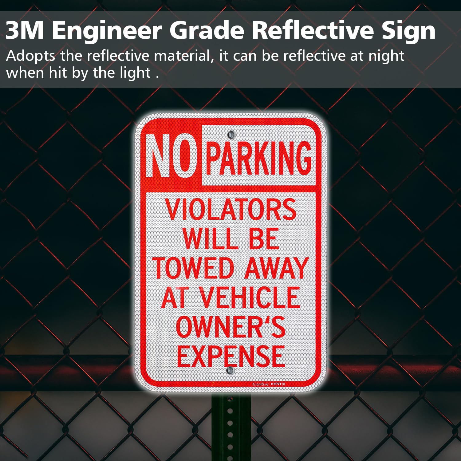 GicnKeuz aluminum sign at night shows high reflectivity for easy reading.