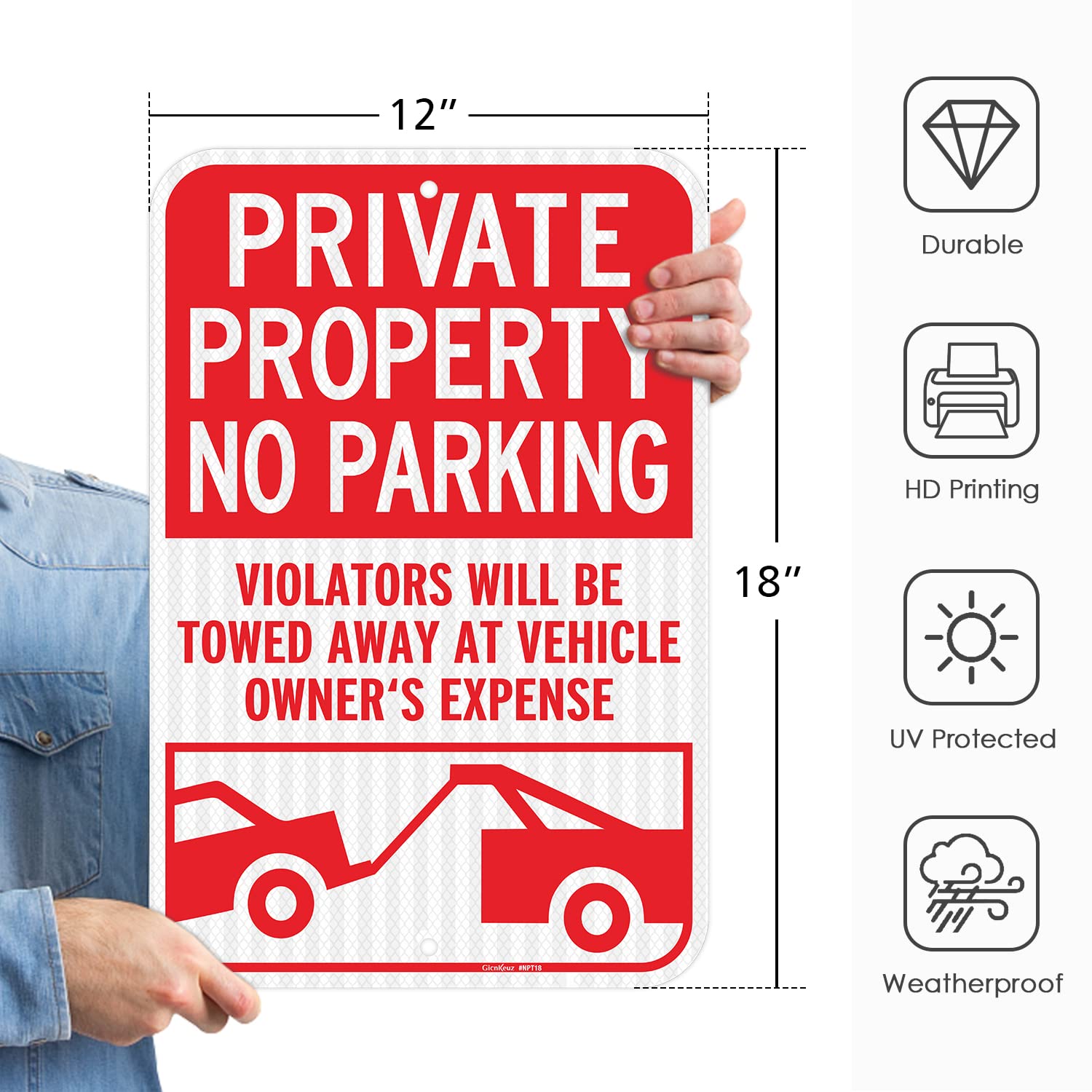 GicnKeuz no parking sign 18x12 inches with reflective lettering for nighttime visibility.