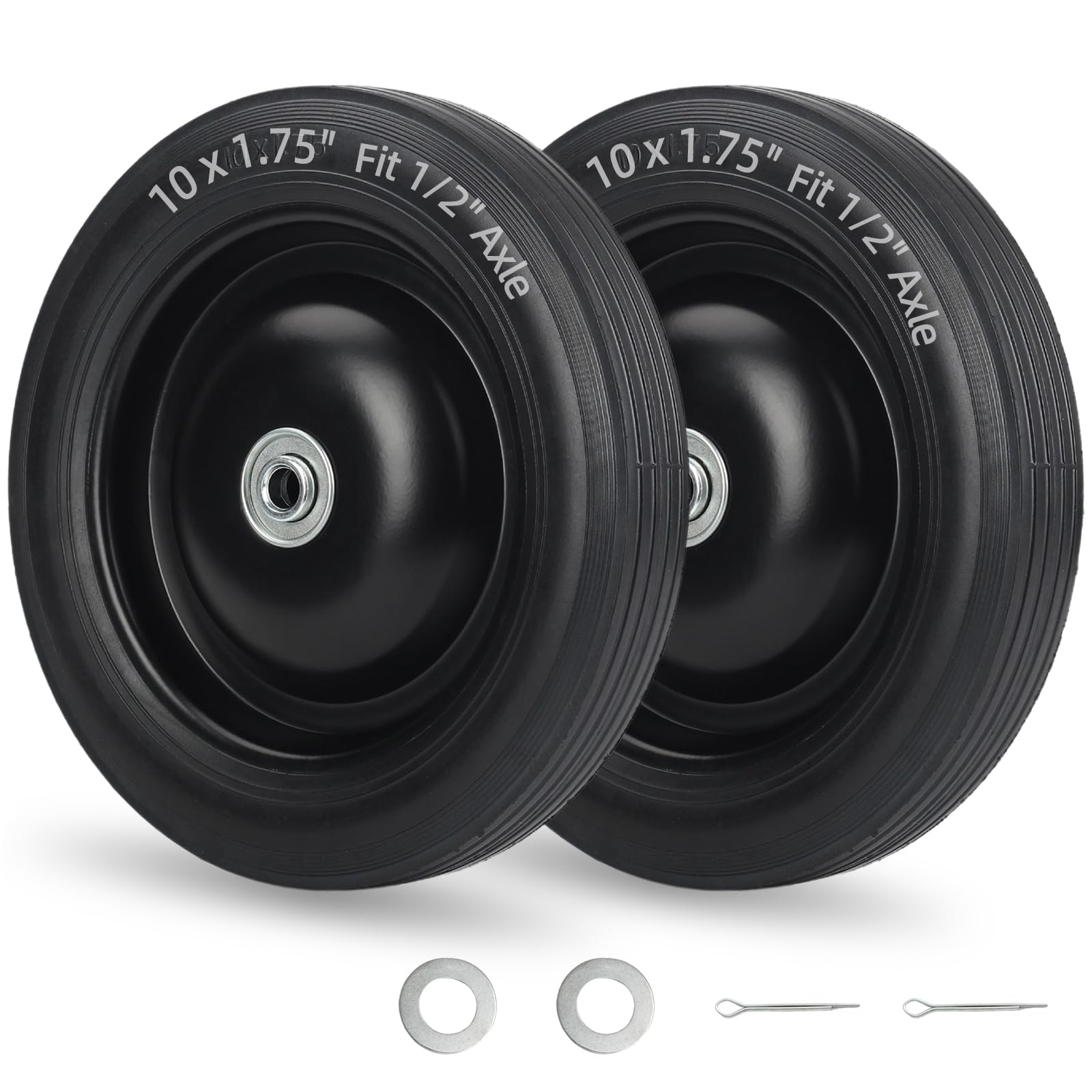 GICOOL 10in flat-free tire and wheel two-pack for easy replacements.