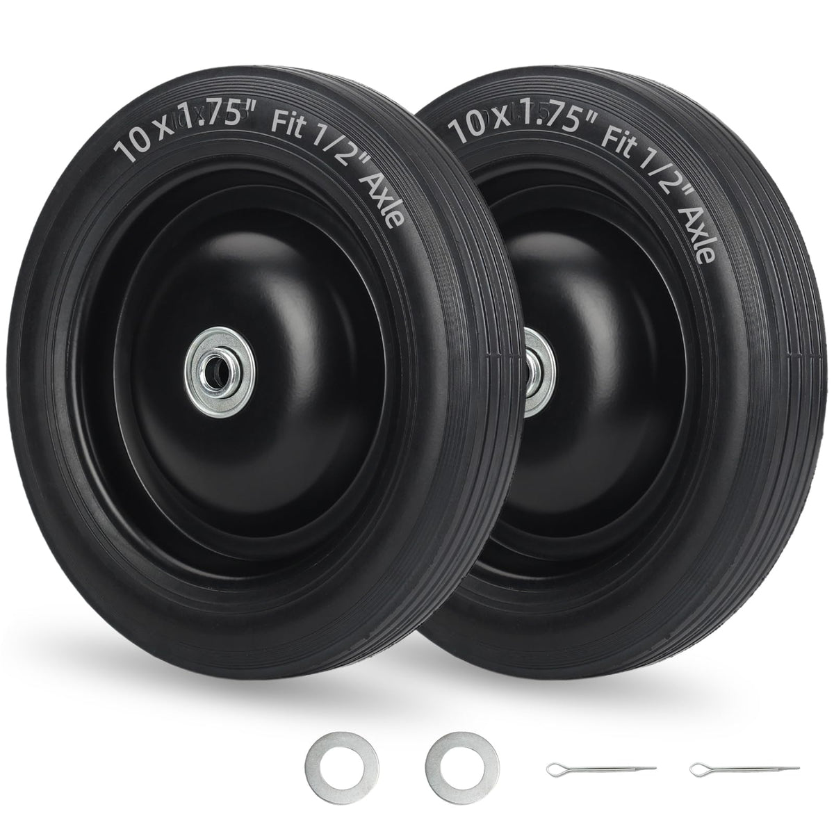 GICOOL 10in flat-free tire and wheel two-pack for easy replacements.