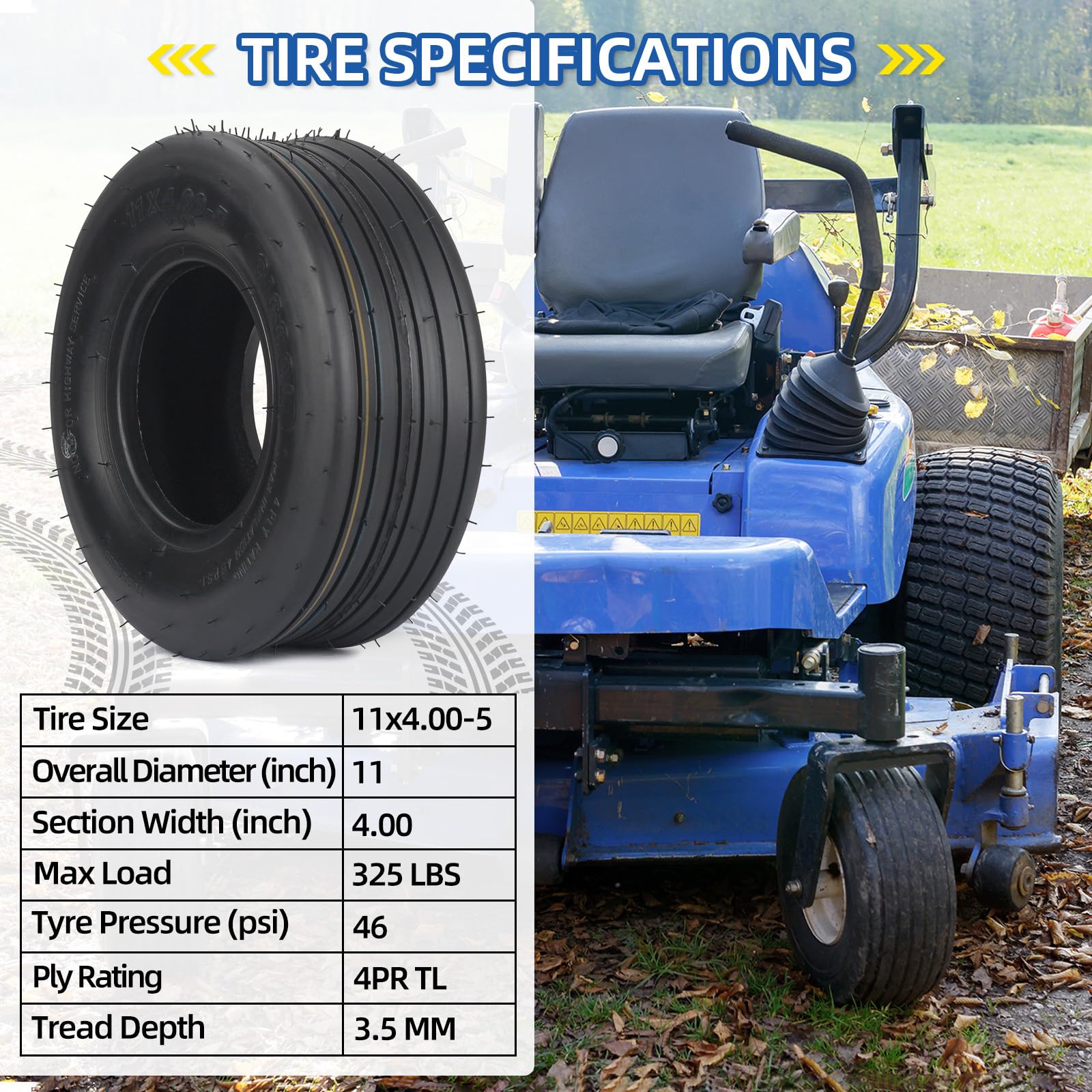 GICOOL 11x4.00-5 4PR construction resists wear and cracking.