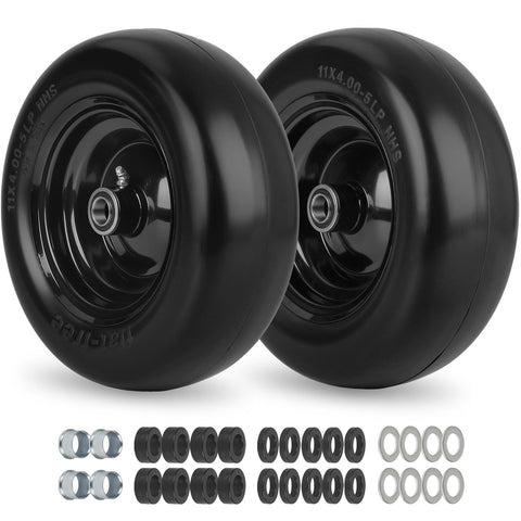 GICOOL 11x4-5 flat-free tire front view showing hub fit