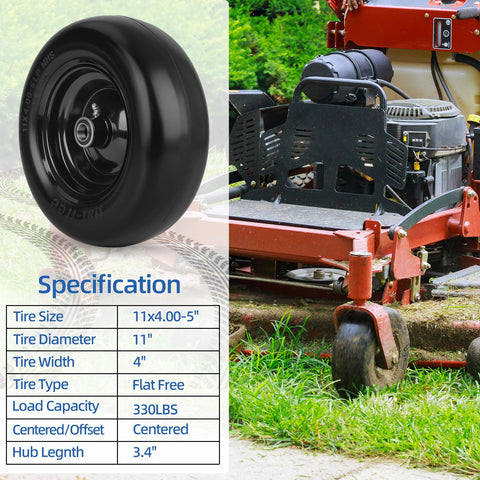 GICOOL 11x4-5 flat-free tire side view demonstrates smooth roll