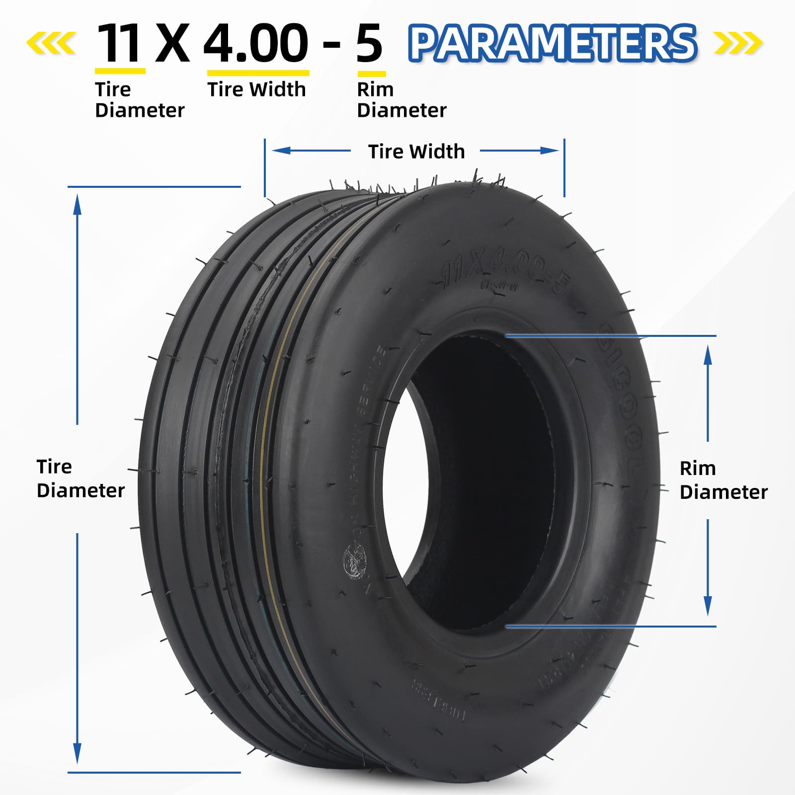 GICOOL 11x4.00-5 lawn mower tire compatibility for riding mowers.