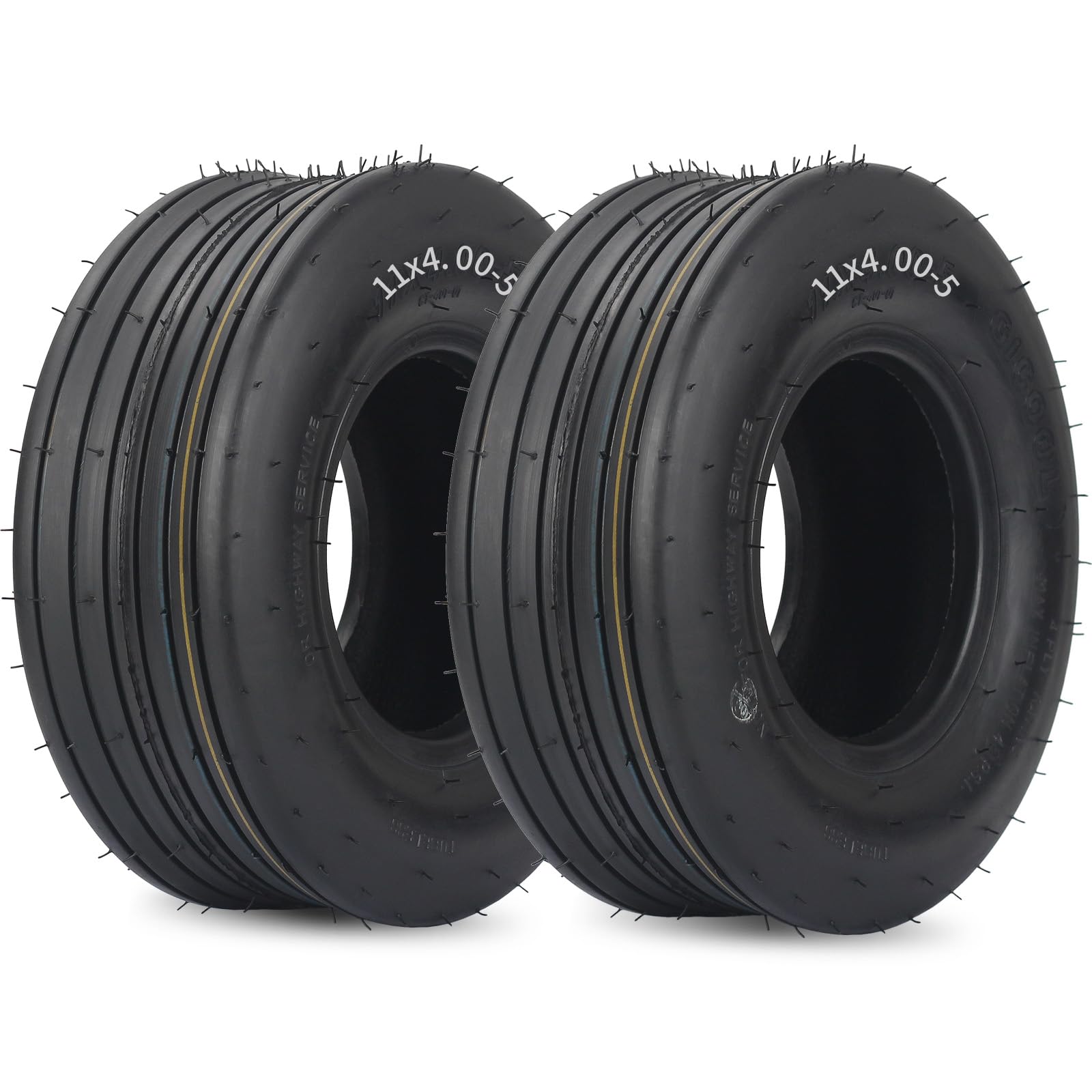 GICOOL 11x4.00-5 tubeless lawn mower tire with durable profile for smoother mowing.