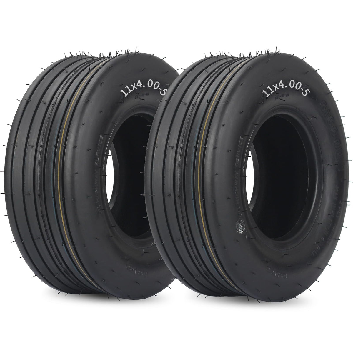 GICOOL 11x4.00-5 tubeless lawn mower tire with durable profile for smoother mowing.