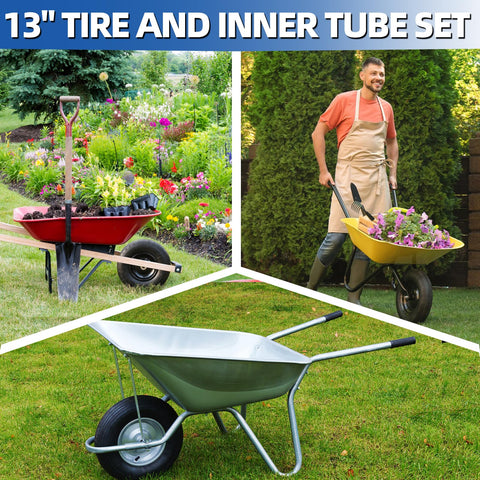 GICOOL 13 inch tire mounted on a garden cart for rugged surface traction