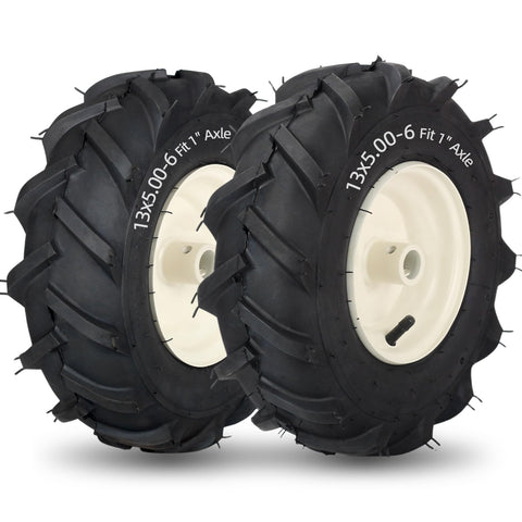 GICOOL left wheel with rugged 4-ply tread for soil traction.