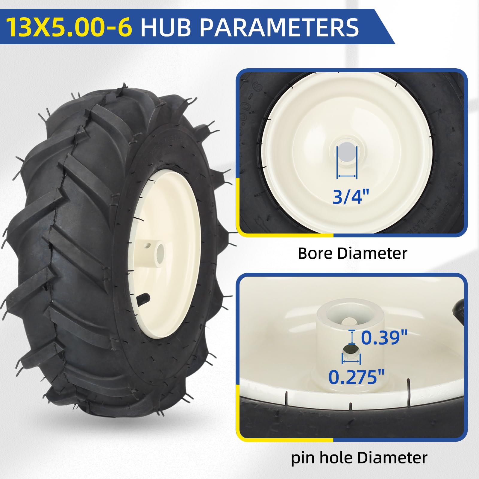 GICOOL 13x5-6 tiller tire in wheel demonstrates compatibility with standard rims