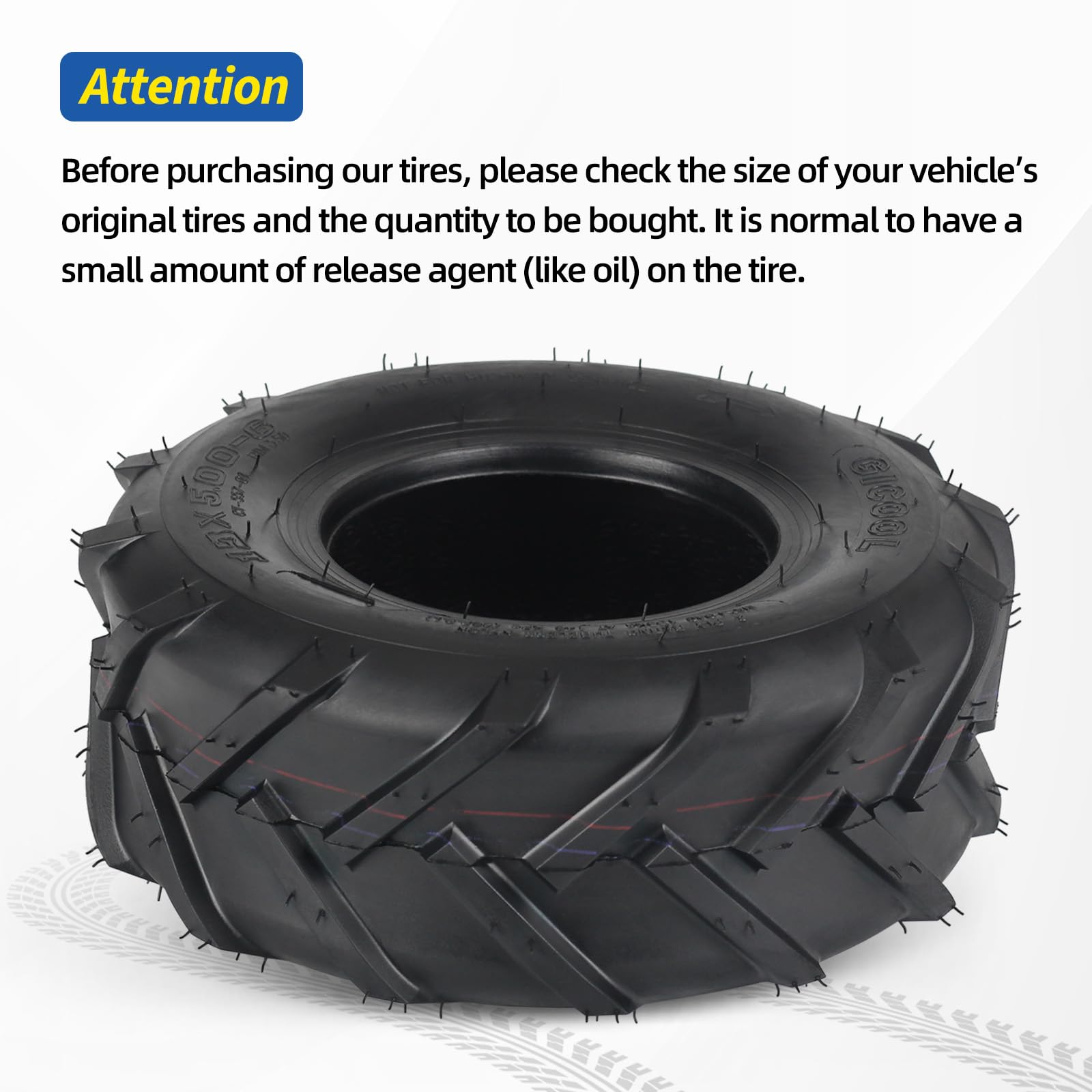 GICOOL 13x5-6 tire on wheel demonstrates fit for lawn equipment.
