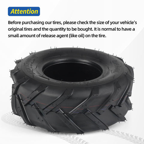 GICOOL 13x5-6 tire on wheel demonstrates fit for lawn equipment.