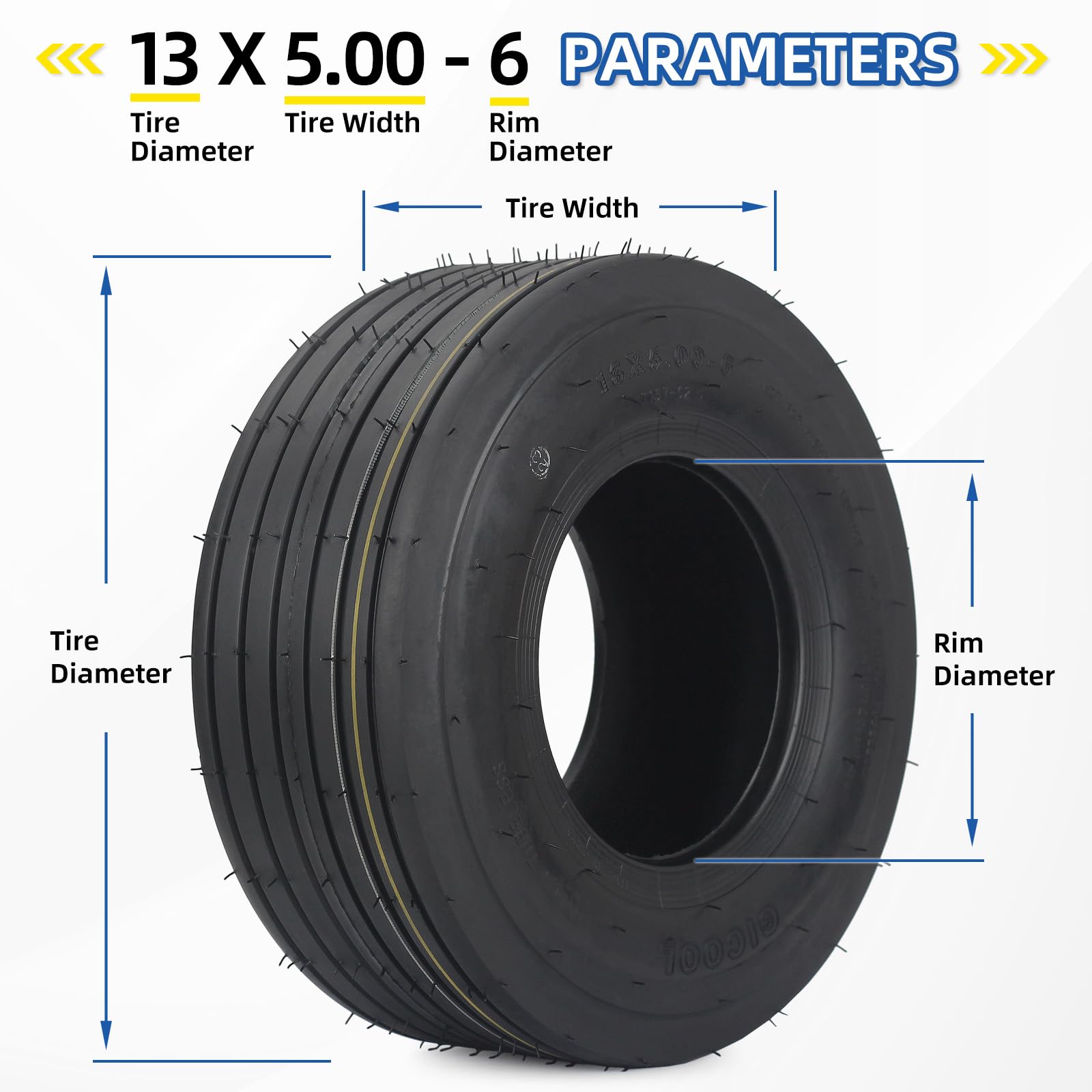 GICOOL 13x5.00-6 load rating area highlighting 440 lbs capacity.