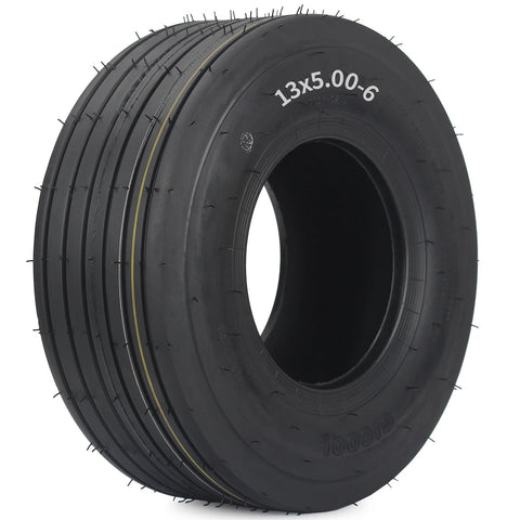 GICOOL 13x5.00-6 tubeless tire side view for lawn tractors, durable and lawn-friendly.